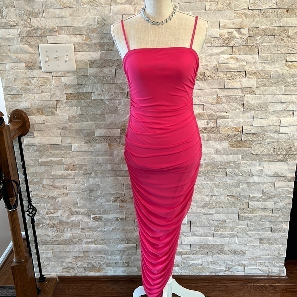 Dress. Pink spaghetti dress long size s back zipper side slit backless​​…​​